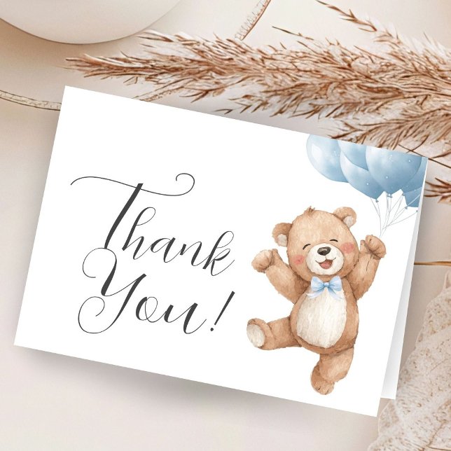 Teddy Bear Boy Baby Shower Folded Thank You Card (Creator Uploaded)