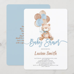 Teddy Bear Boy Baby Shower Invitation