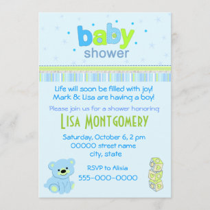 Teddy bear boy baby shower invitation