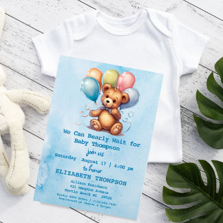 Teddy Bear Boy Baby Shower Invitation 