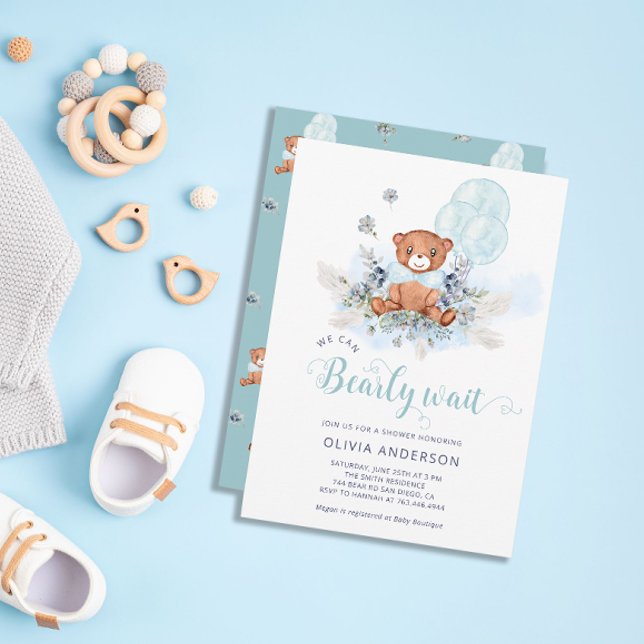 Teddy Bear Boy Baby Shower Invitation (Creator Uploaded)