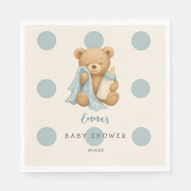 Teddy Bear Boy Baby Shower Napkins (Front)