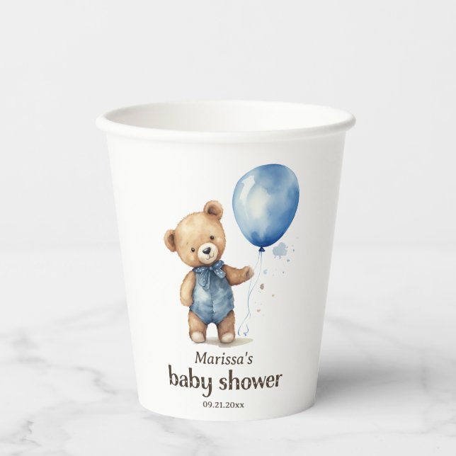 Teddy Bear Boy Baby Shower Paper cup (Front)
