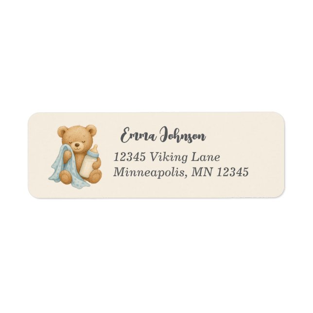 Teddy Bear Boy Baby Shower Return Address (Front)