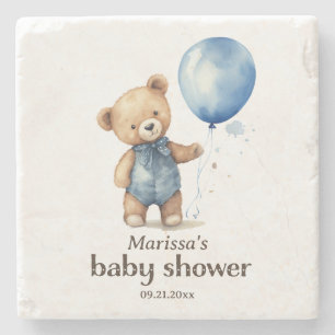 Teddy Bear Boy Baby Shower  Stone Coaster