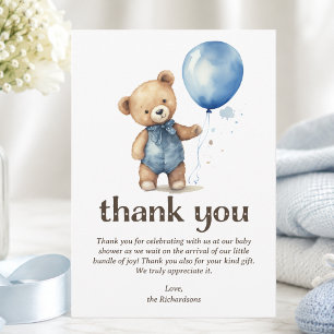 Teddy Bear Boy Baby Shower Thank You Card