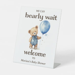Teddy Bear Boy Baby Shower Welcome Pedestal Sign