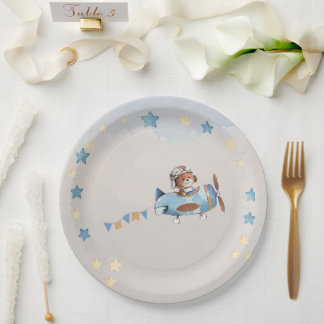 Teddy Bear Boy Bearly Wait Baby shower Paper Plate