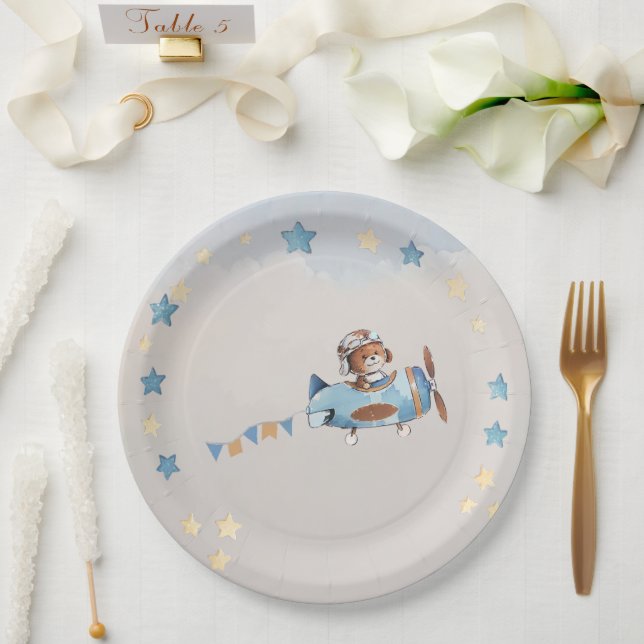 Teddy Bear Boy Bearly Wait Baby shower Paper Plate (Wedding)