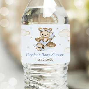 Teddy Bear Boy Bearly Wait Baby Shower Water Bottle Label