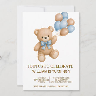 Teddy Bear Boy Birthday Any Age Invitation