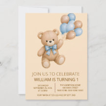 Teddy Bear Boy Birthday Any Age Invitation