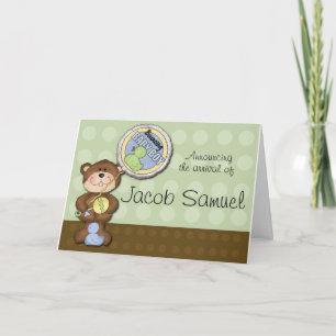 Teddy Bear Boy Brown Green Announcement