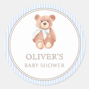 Teddy Bear Boy Classic Baby Shower Party Classic Round Sticker