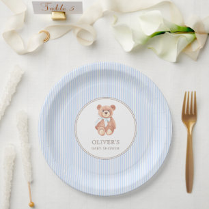 Teddy Bear Boy Classic Baby Shower Party Paper Plate