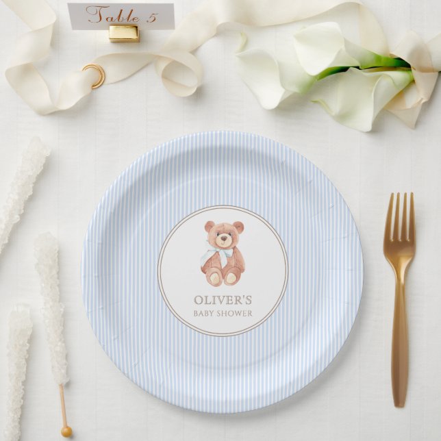 Teddy Bear Boy Classic Baby Shower Party Paper Plate (Wedding)