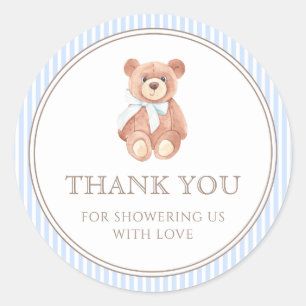 Teddy Bear Boy Classic Thank You Baby Shower  Round Sticker