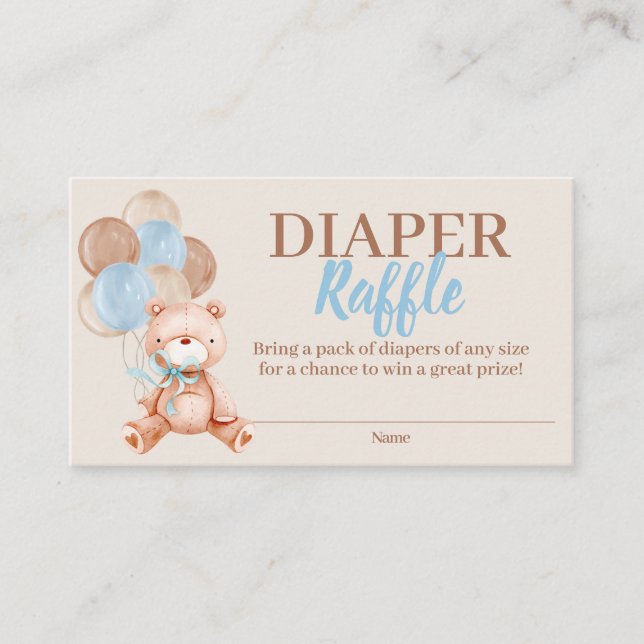 Teddy Bear Boy Diaper Raffle Enclosure Card (Front)