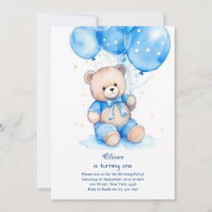 Teddy Bear Boy First Birthday Invitation