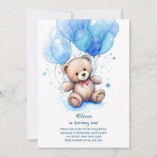 Teddy Bear Boy First Birthday Invitation