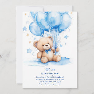 Teddy Bear Boy First Birthday Invitation