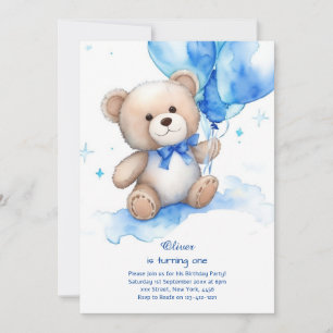 Teddy Bear Boy First Birthday Invitation