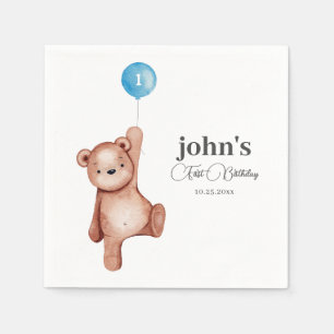Teddy Bear Boy First Birthday Party Napkin