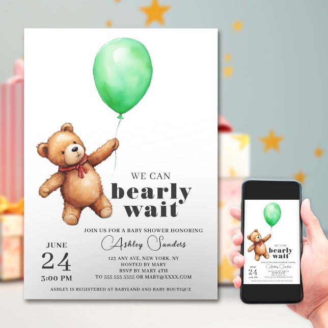 Teddy Bear Boy Green Baby Shower Invitation (Creator Uploaded)