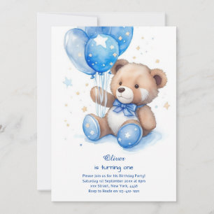 Teddy Bear Boy Invitation pour le premier annivers