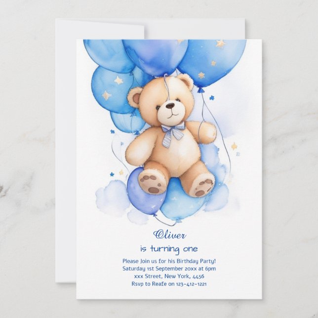 Teddy Bear Boy Invitation pour le premier annivers (Devant)