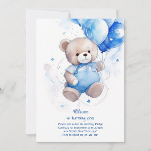 Teddy Bear Boy Invitation pour le premier annivers