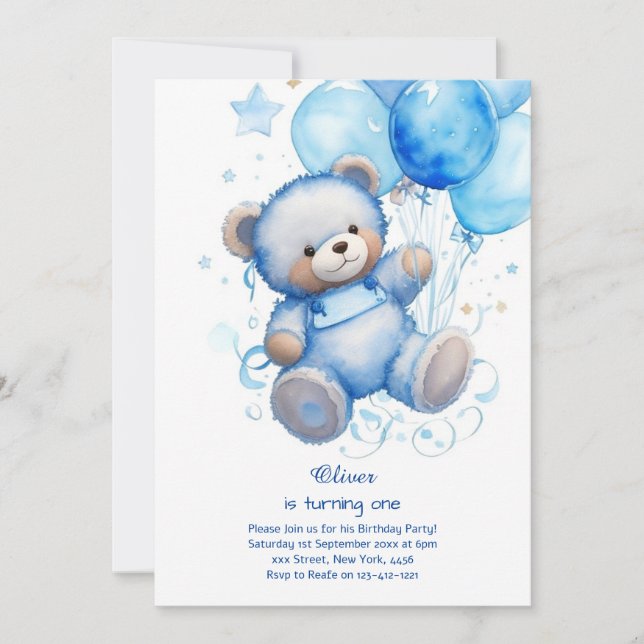 Teddy Bear Boy Invitation pour le premier annivers (Devant)