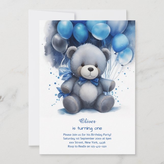 Teddy Bear Boy Invitation pour le premier annivers (Devant)