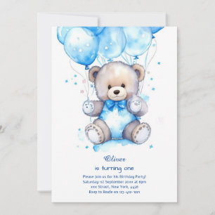 Teddy Bear Boy Invitation pour le premier annivers