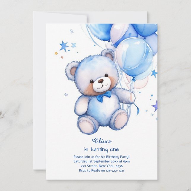 Teddy Bear Boy Invitation pour le premier annivers (Devant)