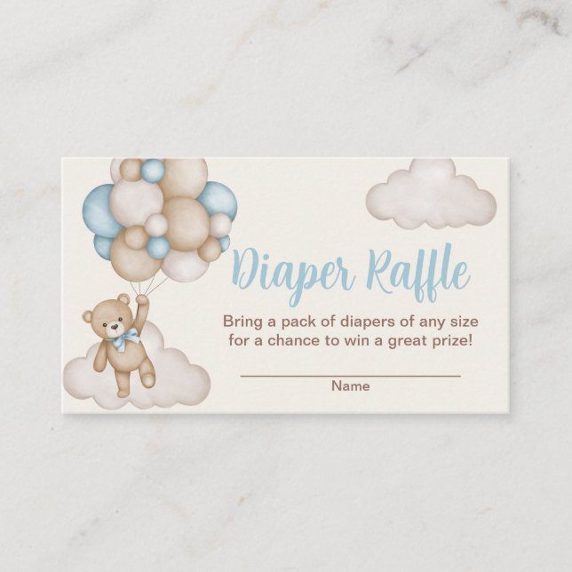 Teddy Bear Boy Raffle Diaper Enclosure Card (Front)