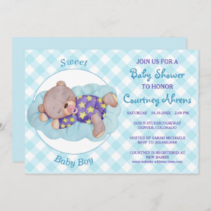 Teddy Bear Boy Sleeping Baby Shower Invitation