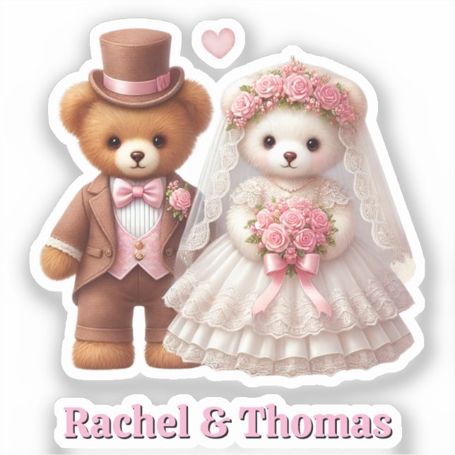 Teddy Bear Bride And Groom Pink Wedding Customize (Front)