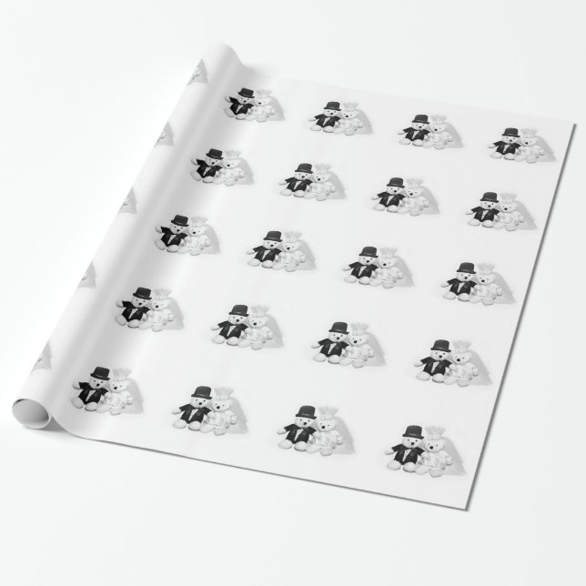 Teddy bear bride and groom wrapping paper (Unrolled)
