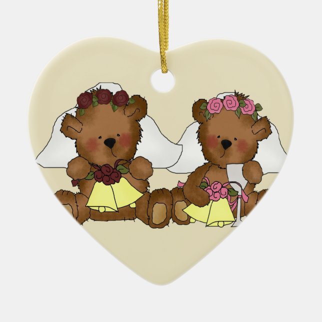 Teddy Bear Brides Wedding Ceramic Ornament (Front)