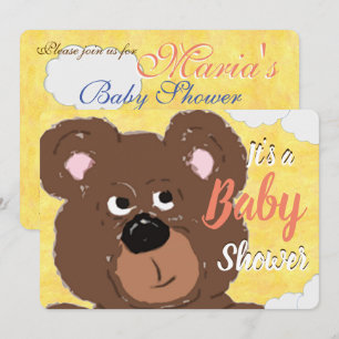 Teddy Bear Bright Yellow Baby Shower Invitation