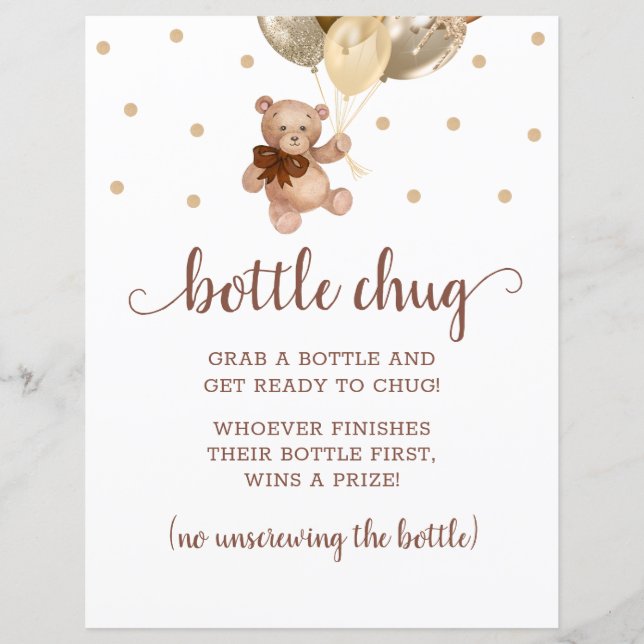 Teddy Bear Brown And Gold Bottle Chug Game (Front)