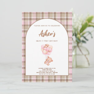 Teddy Bear Brown And Pink Birthday Party Invitation