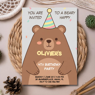 Teddy bear brown any age birthday invitation
