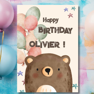 Teddy bear brown any age happy birthday greeting card