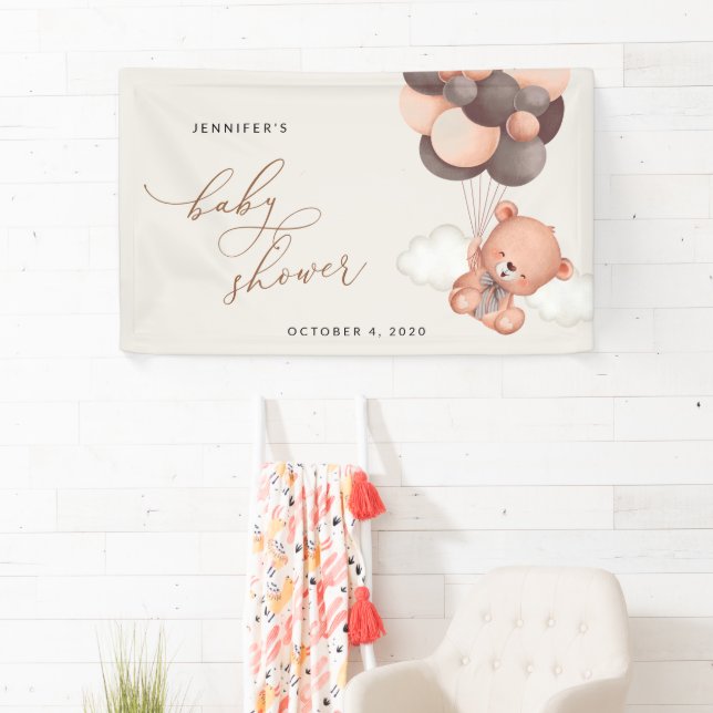 Teddy Bear, Brown Balloons, Baby Shower Welcome Banner (Insitu)