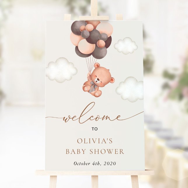 Teddy Bear, Brown Balloons, Baby Shower Welcome Poster (Creator Uploaded)