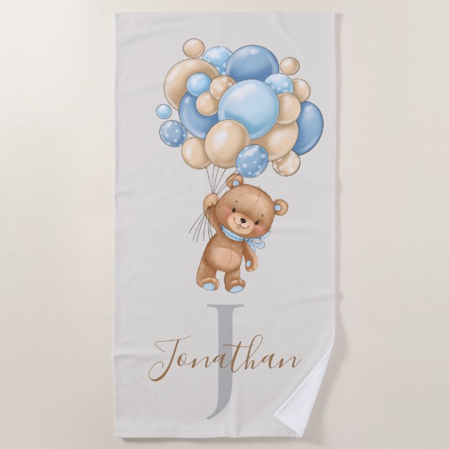Teddy Bear Brown Balloons beach towel for kids (Front)