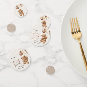 Teddy Bear, Brown Balloons, First Birthday Confetti