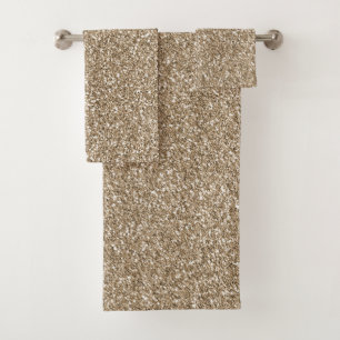 Teddy Bear Brown Gold Glitter Bath Towel Set